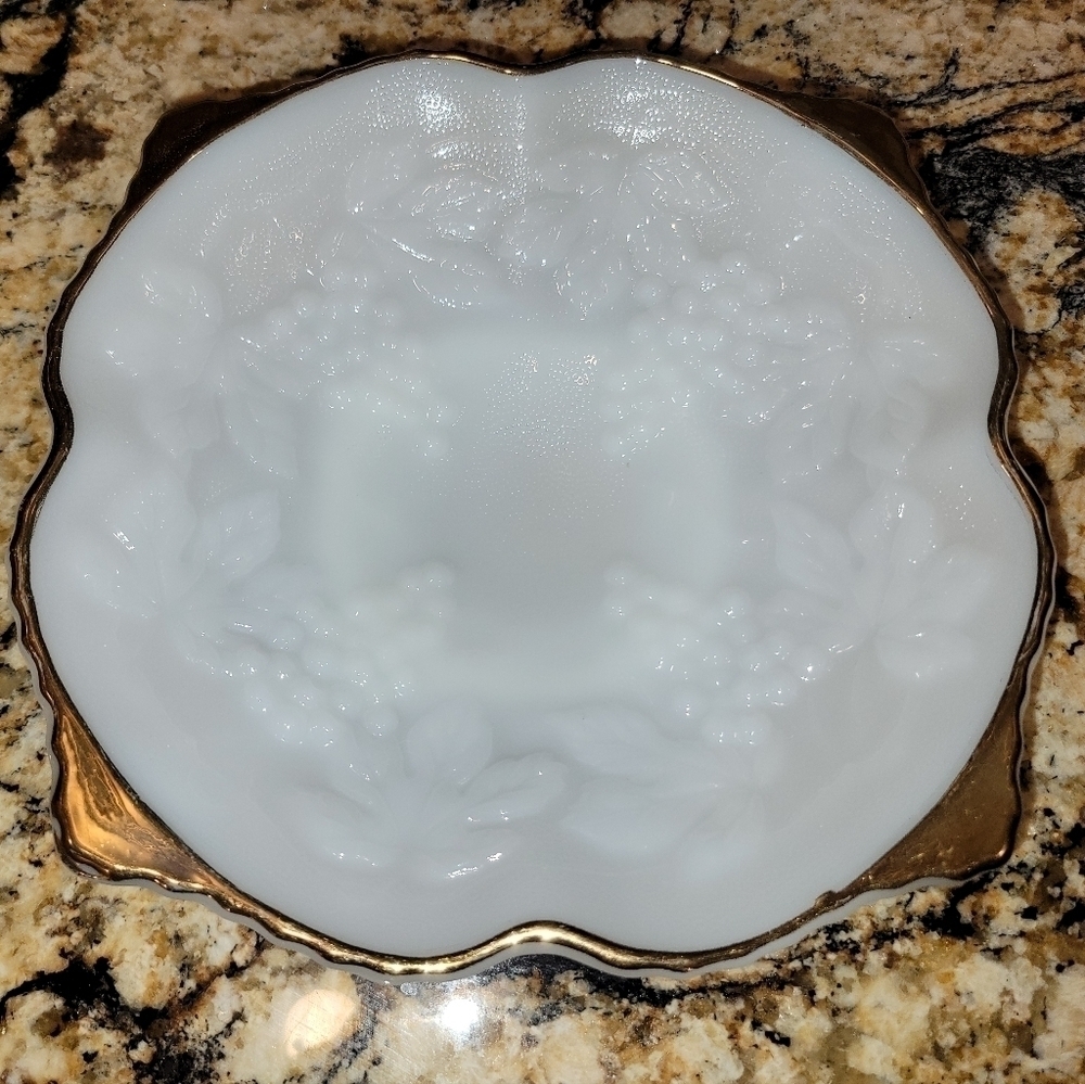 1950s Anchor Hocking Vineyard Milk Glass Footed Dish